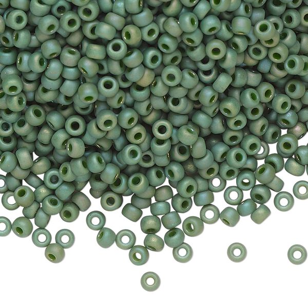 Seed bead, Miyuki, glass, pkg/250g, #8 rocaille, opaque matte rainbow basil green, (RR-4700). image number 0