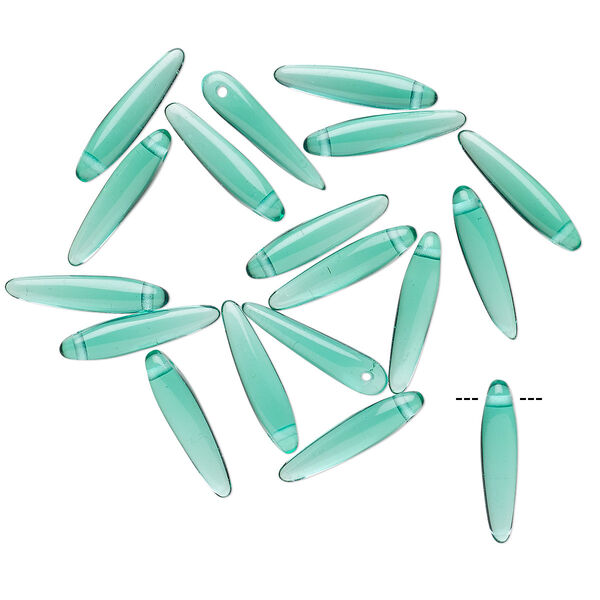 Bead, Preciosa Thorn™, Czech pressed glass, transparent teal, 16x4mm top-drilled thorn. Sold per pkg of 20. image number 0