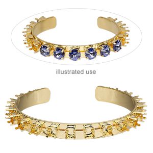 Bracelet, cuff, gold-plated brass, 9mm wide cupchain with (18) SS29 settings, adjustable from 7-1/2 to 8-1/2 inches. Sold individually.