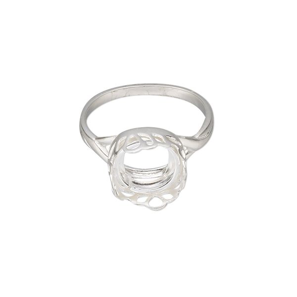 Ring, Almost Instant Jewelry®, sterling silver, 11.5mm wide with petal edge and 10mm cushion bezel setting, size 7. Sold individually. image number 0