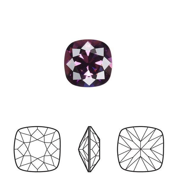 Fancy stone 72pk amethyst foil back, Swarovski® 12mm cushion 4470 image number 0