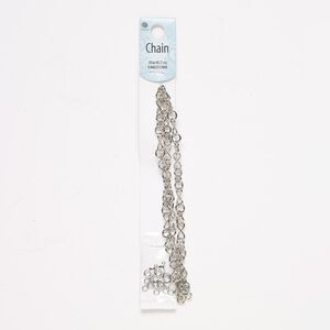 Chain, silver-finished steel, 6mm figure 8, 18 inches with (8) 21-gauge 4.5mm jump rings and (4) 8.5x6mm lobster claw clasps. Sold individually.