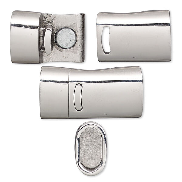 Clasp, magnetic, stainless steel, 26x13mm rectangle with glue-in ends, 10x5mm inside diameter. Sold individually. image number 0