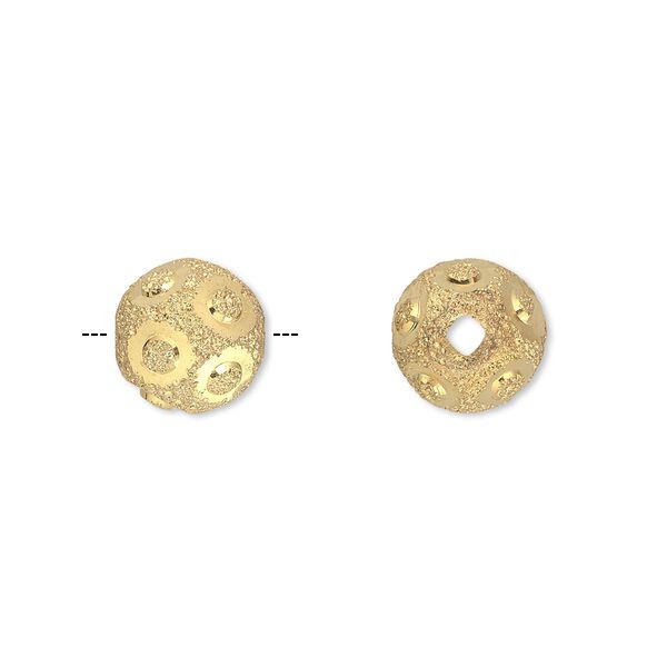 Bead, gold-finished brass, 10mm stardust round with diamond-cut circles. Sold per pkg of 10. image number 0
