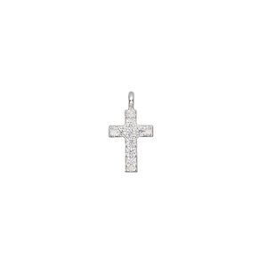 Drop, sterling silver and cubic zirconia, clear, 9x6mm single-sided cross. Sold individually.