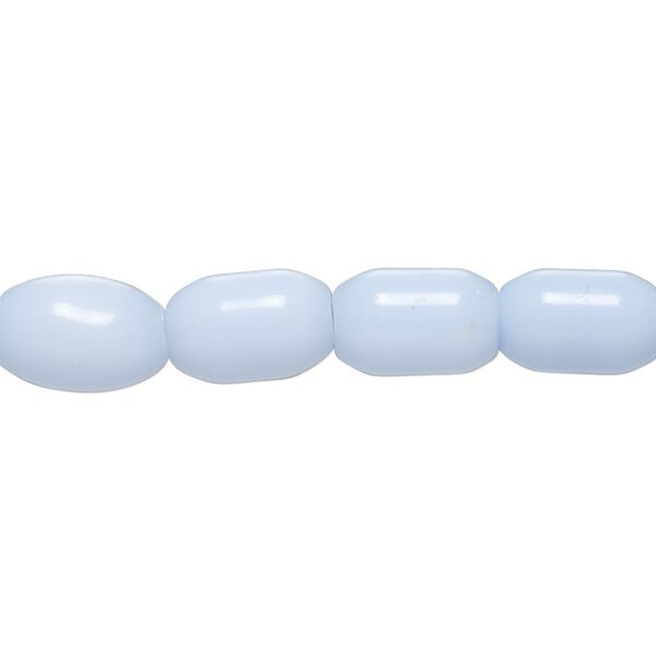 Bead, cat's eye glass (fiber optic glass), light blue, 9x5mm-11x6mm barrel. Sold per 15-inch strand, approximately 35 beads. image number 0
