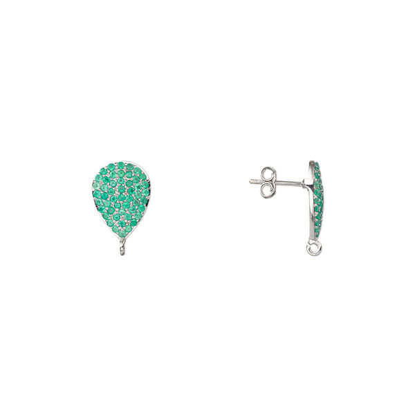 Earstud, green onyx (dyed) and sterling silver, 17x12mm teardrop with open loop. Sold per pair. image number 0