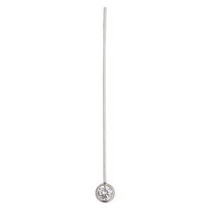 Head pin, cubic zirconia and rhodium-plated sterling silver, clear, 2-1/4 inches with 5mm ball, 20 gauge. Sold per pkg of 2.