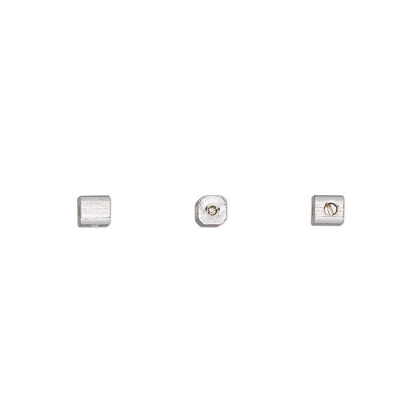 Crimp, Screw-Tite Crimps™, silver-plated brass, 3mm rectangle, for wire up to 0.024 inches. Sold per pkg of 10. image number 0