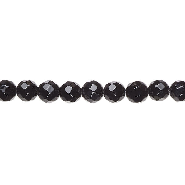 Bead, black onyx (dyed), 5mm faceted round, A- grade, Mohs hardness 6-1/2 to 7. Sold per 15-1/2" to 16" strand. image number 0