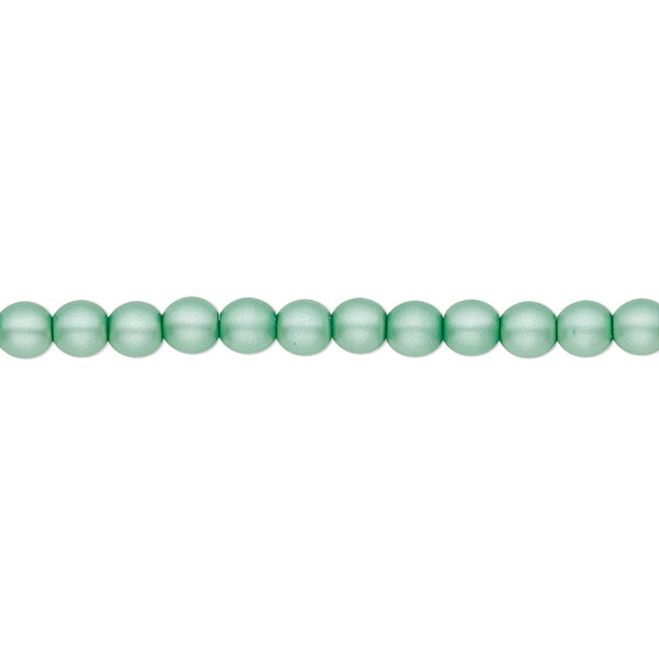Bead, Czech pearl-coated glass druk, opaque matte sea foam green, 4mm round. Sold per 15-1/2" to 16" strand. image number 0