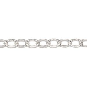 Chain 1pkg1 sterling silver cable, 6mm hammered, 5 foot unfinished
