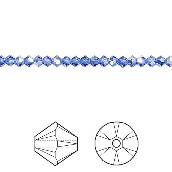 Bead 48pk sapphire AB, Crystal Passions® 3mm bicone 5328 image number 0