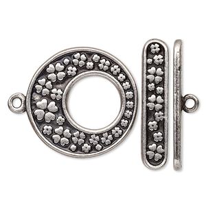 Clasp toggle 1pkg1 silver-plated pewter (tin alloy), 24.5mm go-go, antique 1-strand