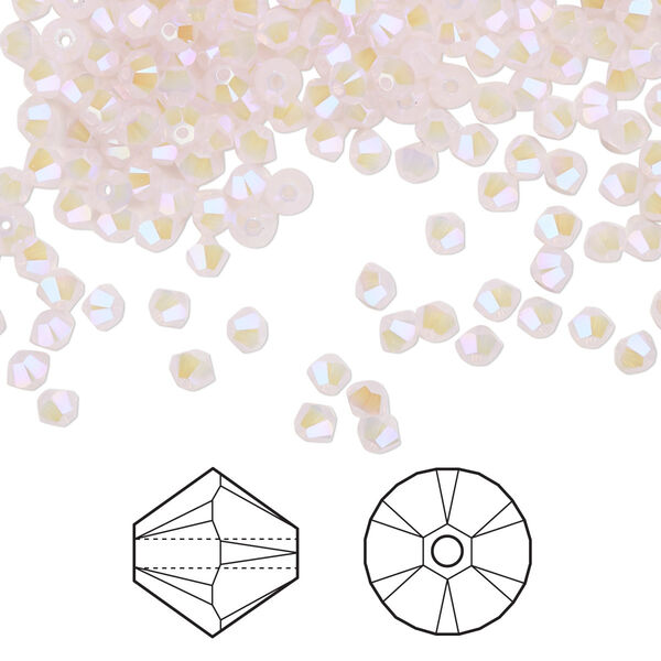 Bead 1440pk rose water opal shimmer 2X, Swarovski® 3mm XILION bicone 5328 image number 0