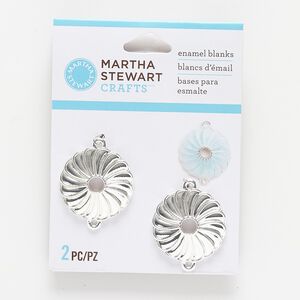 Link, silver-finished "pewter" (zinc-based alloy), 25x24mm flower enamel blank. Sold per pkg of 2.