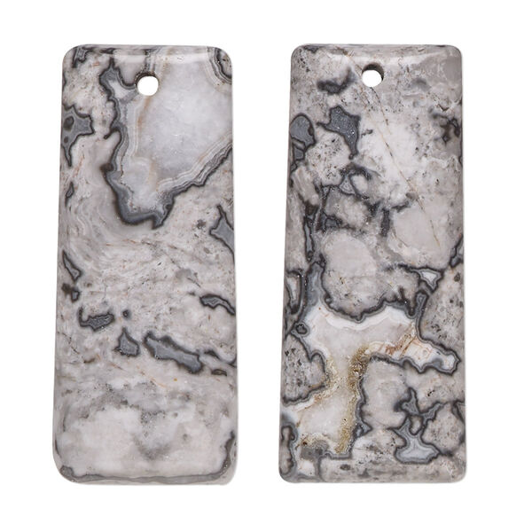 Black lace marble 1pkg2, hand-cut puffed rectangle focal natural B grade, 35x15mm image number 0