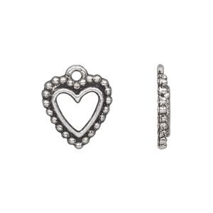 Charm, antique silver-plated "pewter" (zinc-based alloy), 15x14mm single-sided beaded open heart. Sold per pkg of 20.