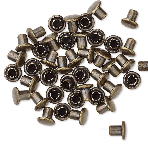 Rivet, antiqued brass, 5.5x5mm with 3mm shank and 2.5mm inside diameter, fits 3.5-5mm hole. Sold per pkg of 50. image number 0