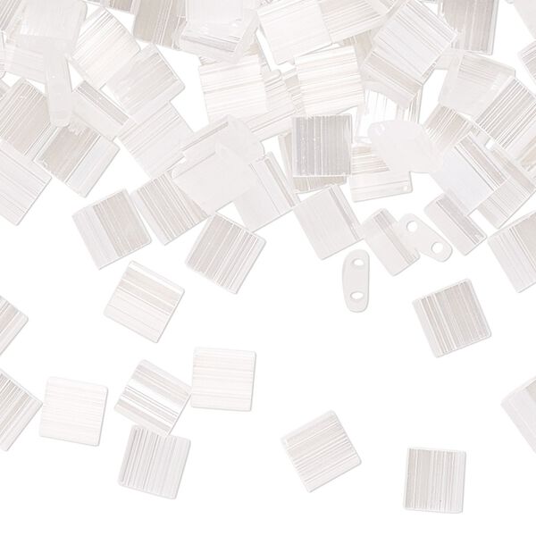 Seed bead, TILA®, glass, pkg/40g, 5mm full tila square, translucent silk luster white pearl, (TL-2548). image number 0