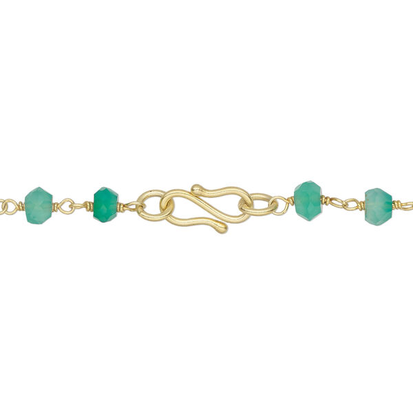 Necklace, green onyx (dyed) and gold-finished sterling silver, 3.5-4mm hand-cut faceted rondelle, 18 inches with S-hook clasp. Sold individually. image number 1