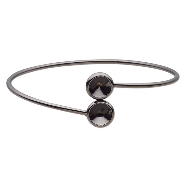 Bracelet, Almost Instant Jewelry®, cuff, black-finished brass, 21mm wide and (2) SS39 rivoli glue-in settings, 7-1/2 inches. Sold individually. image number 0