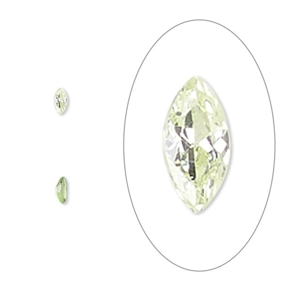 Gem, cubic zirconia, peridot green, 4x2mm faceted marquise, Mohs hardness 8-1/2. Sold per pkg of 5. image number 0