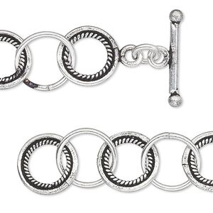 Chain, antique silver plate copper, 13mm smooth and textured round cable, 6-1/2 inches with toggle clasp. Sold individually.