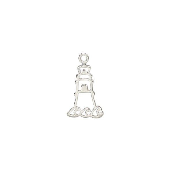 Charm, Amoracast®, sterling silver, 14.5x9mm two-sided open light house. Sold individually. image number 0