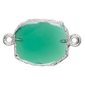 Green onyx / sterling silver 1pkg2, electrocoated freeform rectangle link 13x12mm-15x14mm