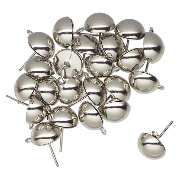 Earstud, antique silver-finished brass, 10mm half-ball with closed loop. Sold per pkg of 12 pairs. image number 0