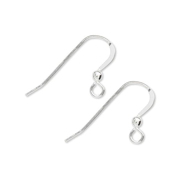 Ear wire fishhook 1pkg1000 sterling silver, 15mm flat / 2.5mm ball / open loop, 21 gauge 500 pair image number 0