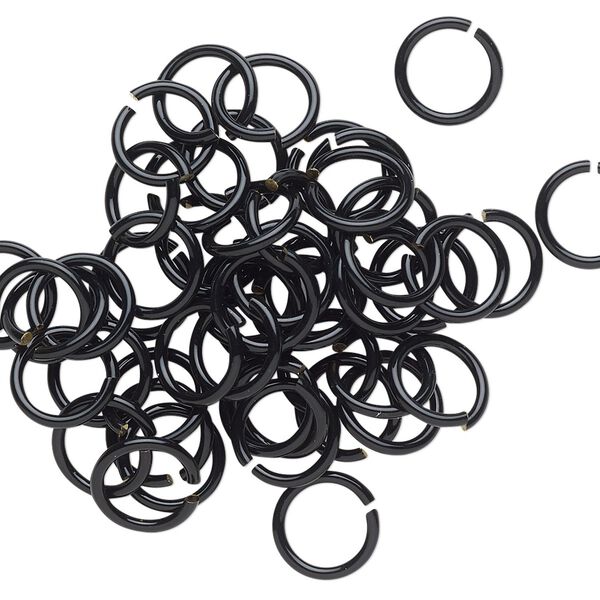 Jump ring, electro-coated brass, black, 8mm round, 6mm inside diameter, 18 gauge. Sold per pkg of 50. image number 0