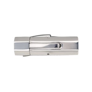 Clasp bullet 1pkg1, 30.5x8.5mm curved locking hexagon tube / fits 6mm cord, stainless steel 1-strand