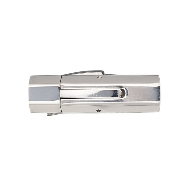 Clasp, bullet, stainless steel, 30.5x8.5mm locking curved hexagon tube with glue-in ends, 6mm inside diameter. Sold individually. image number 0