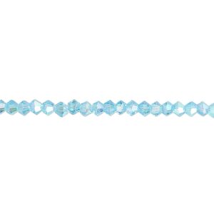 Bead 1pk 16 facets translucent turquoise blue AB, Celestial Crystal® 3mm bicone 15.5-16 inch