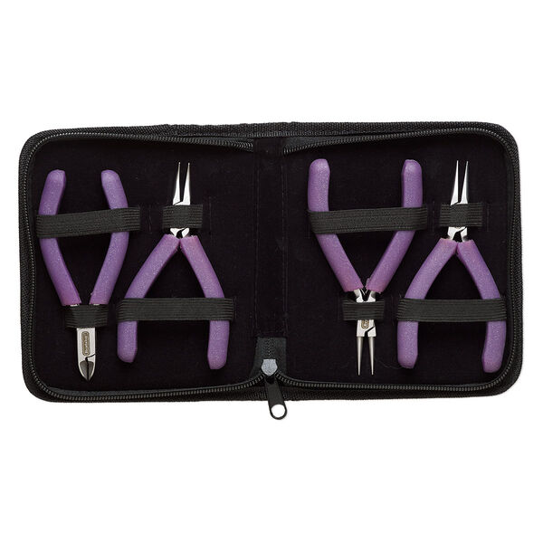 Pliers, Beadalon®, Glimmer series, stainless steel and plastic polymer, pkg/set of 4, lavender speckle, 4-5/8 inches. image number 0