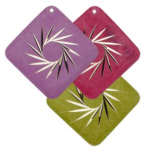 Focal, brass, lime green / light purple / fuchsia, 40x40mm single-sided diamond-cut flat diamond. Sold per pkg of 6.