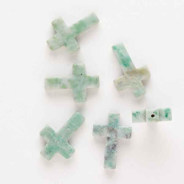 Ching hai "jade" 1pkg6, half-drilled cross drop natural C grade, 21x14mm-25x18mm image number 0
