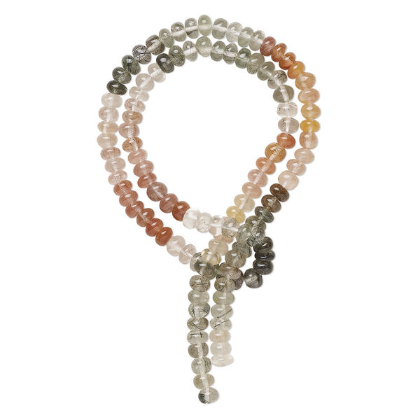Bead, multi-quartz (natural), 5x3mm hand-cut rondelle with set pattern, B+ grade, Mohs hardness 7. Sold per 14-inch strand, approximately 110 beads. image number 0