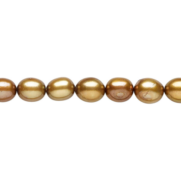 Pearl 1pkg1 cultured freshwater, 5-7mm rice C grade, 15 inch dyed soft gold image number 0