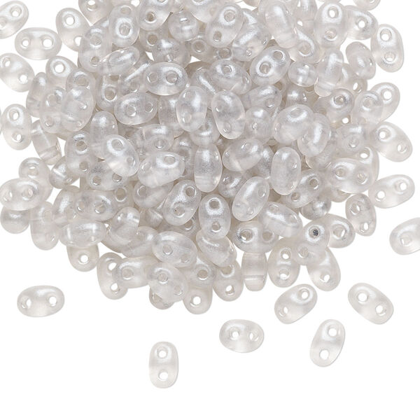Seed bead, Preciosa Twin™ Czech glass, pkg/50g, 5x2.5mm oval, translucent light grey terra pearl clear, (08149). image number 0