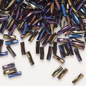Bead, Preciosa Ornela Czech glass, bugle bead, pkg/500g, #3 twisted, rainbow opaque black, (59205).