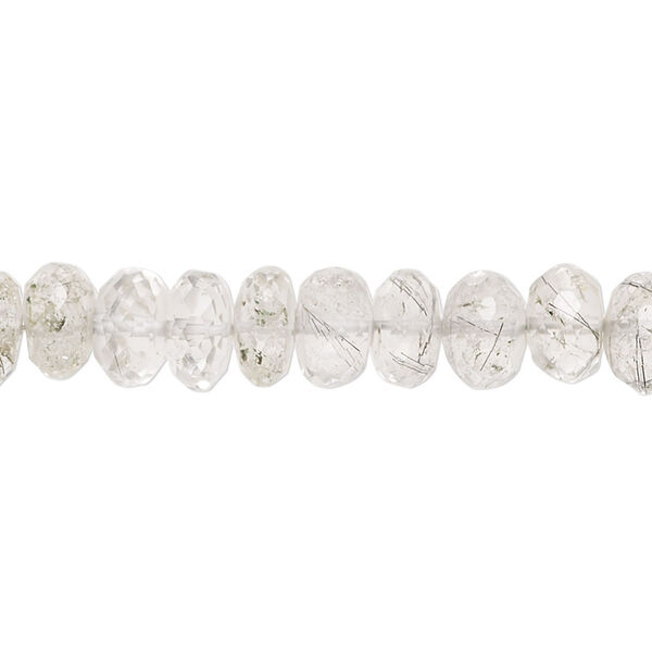 Tourmalinated quartz 1pkg1, hand-cut faceted rondelle bead natural B- grade, 8 inch 7x3mm-8x6mm image number 0
