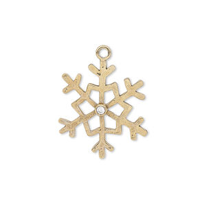 Charm, quartz crystal (natural) and antiqued brass, 22x19mm single-sided snowflake. Sold per pkg of 2.