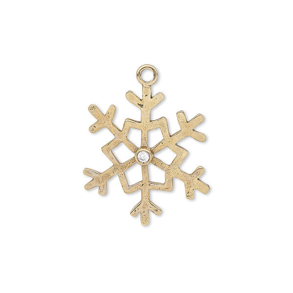 Charm, quartz crystal (natural) and antiqued brass, 22x19mm single-sided snowflake. Sold per pkg of 2. image number 0