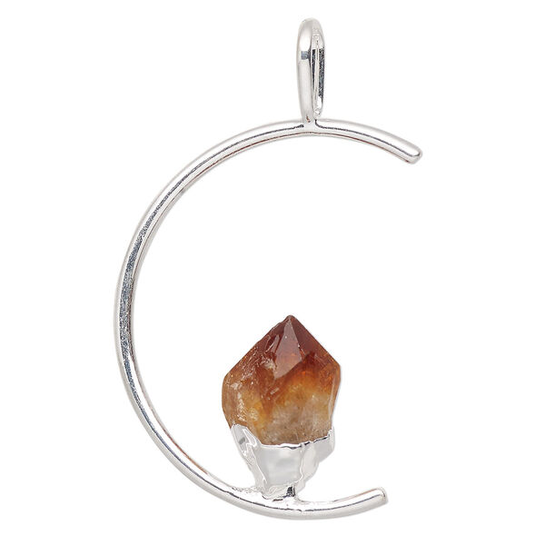 Pendant, Everyday Jewelry, silver-plated brass and citrine (heated), 45x23mm-47x25mm open half round. Sold individually. image number 0