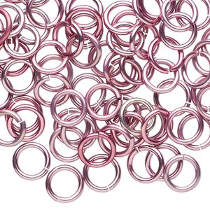 Jump ring, anodized tempered aluminum, pink, 8mm round, 5.6mm inside diameter, 17 gauge. Sold per pkg of 100.