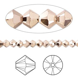 Bead 48pk crystal rose gold 2X 18Kt gold plate, Crystal Passions® 4mm bicone 5328