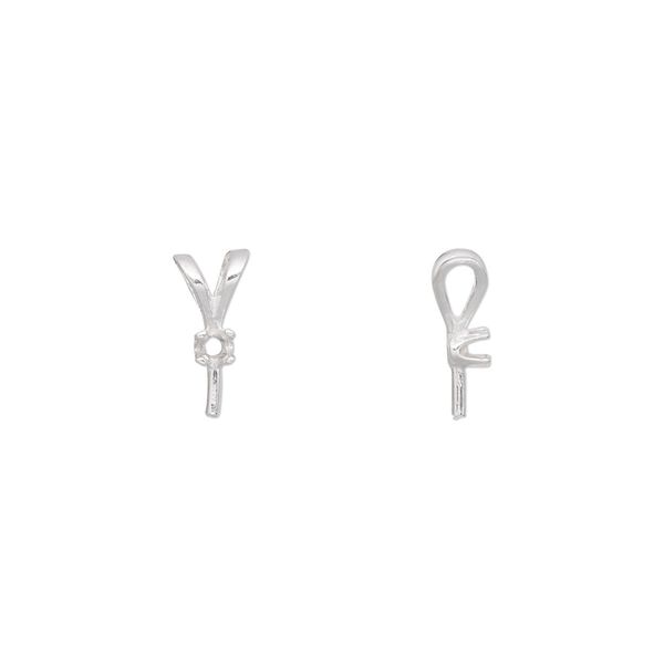 Pendant bail, sterling silver, 11x5mm with 3.5mm peg and 2mm 4-prong round setting. Sold individually. image number 0
